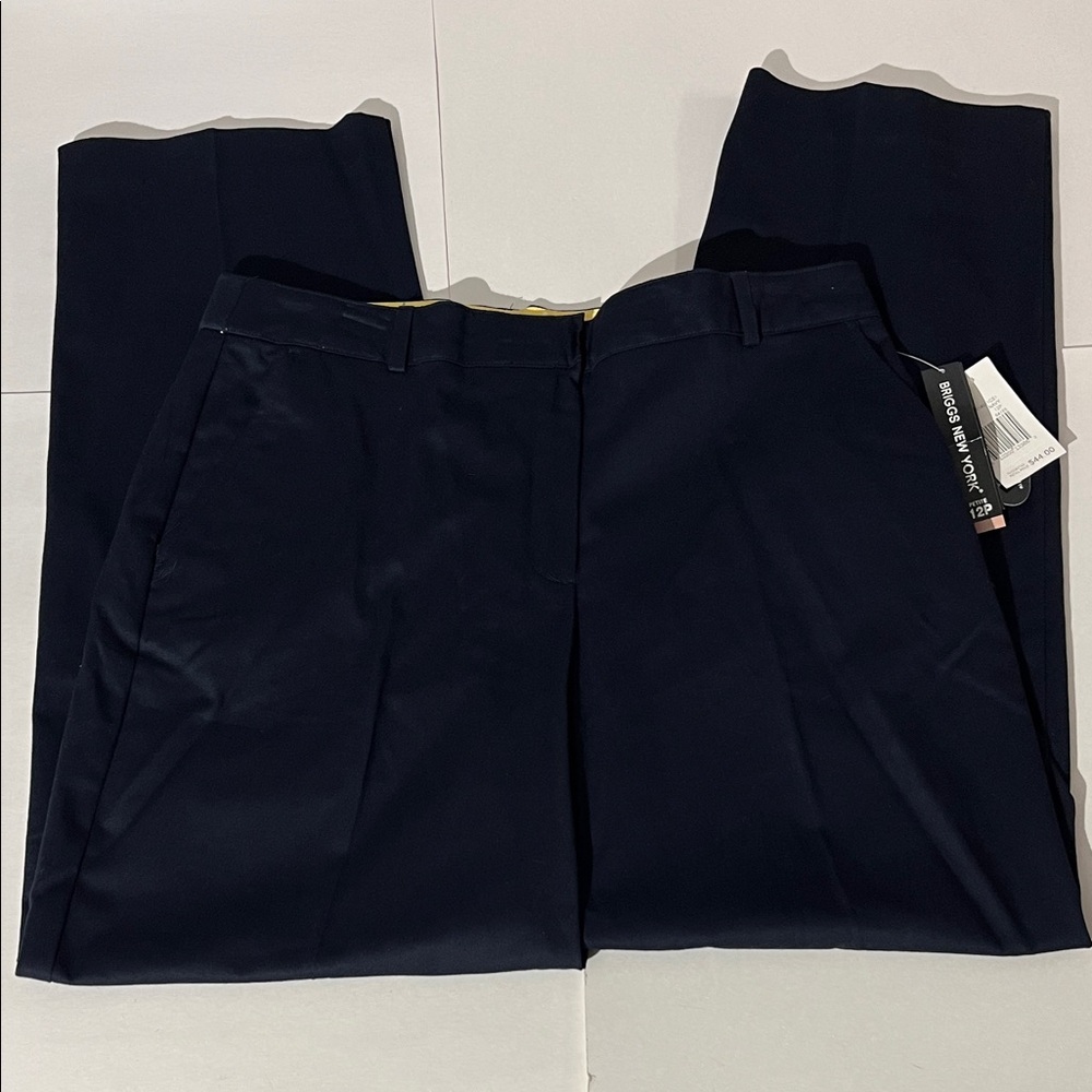 Briggs New York Navy Blue Straight Leg Work Pants Cotton Stretch 12 Petite NEW!